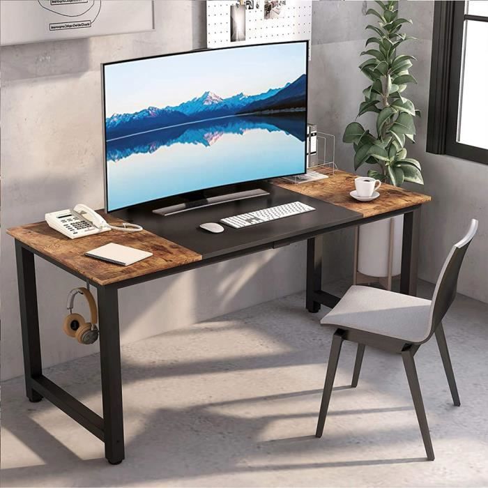 Bureau en métal design industriel avec Support de casque 160x60 Stuttgart