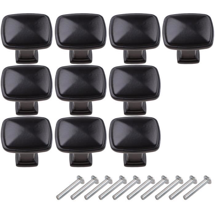 Oomom Lot de 10 Noir Tiroir de Poignee Porte 30mm Bouton de Meubles Unique Trou Carre de Tiroir pour Placard Cuisine
