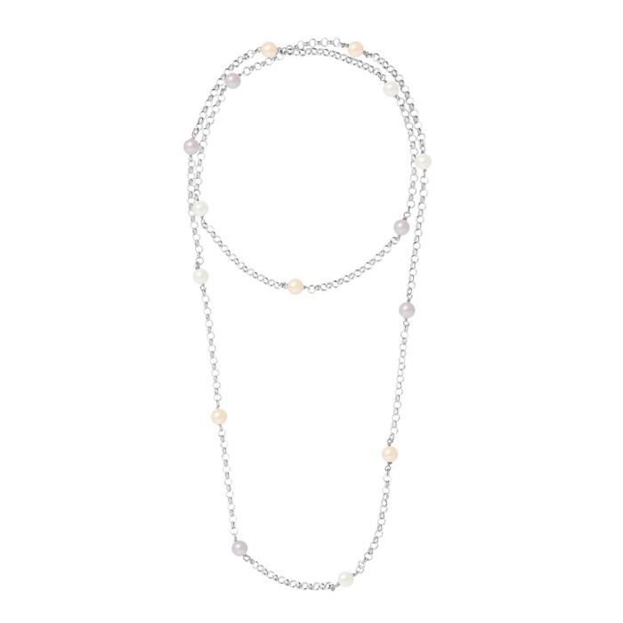 Long Collier Sautoir 100 cm en Argent 925-1000 et Perles de culture Multicolores - - Blue Pearls 7144