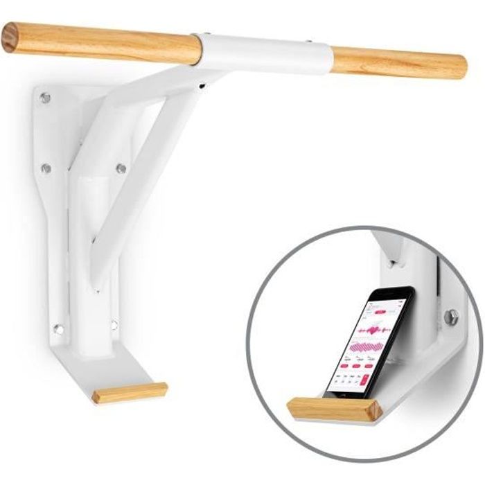 CAPITAL SPORTS Shadow Barre de traction bois massif Ø 38mm - Support mural acier - blanc