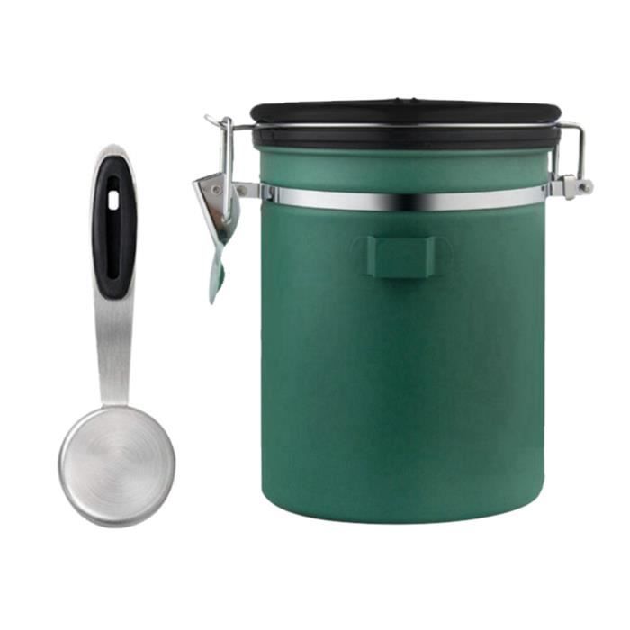 Café Thé Boîte à Sucre Cuisine Sec Alimentaire Conteneur de Stockage Pot Hermétique avec Scoop Vert 1500ml
