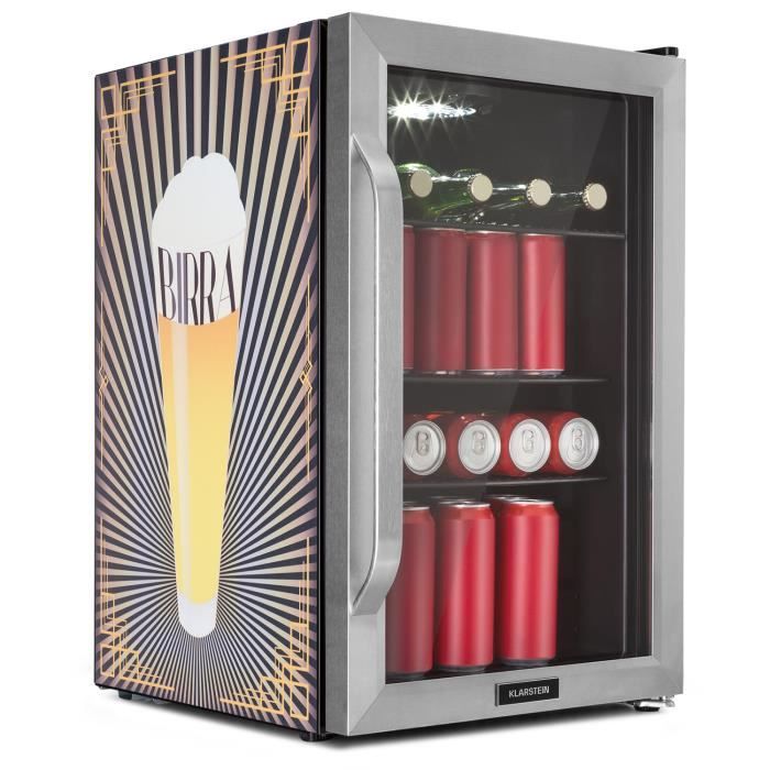 Réfrigérateur - Klarstein Beersafe 70 Birra Edition - 70 L - 3 clayettes Porte vitrée panoramique Acier inoxydable - Argent