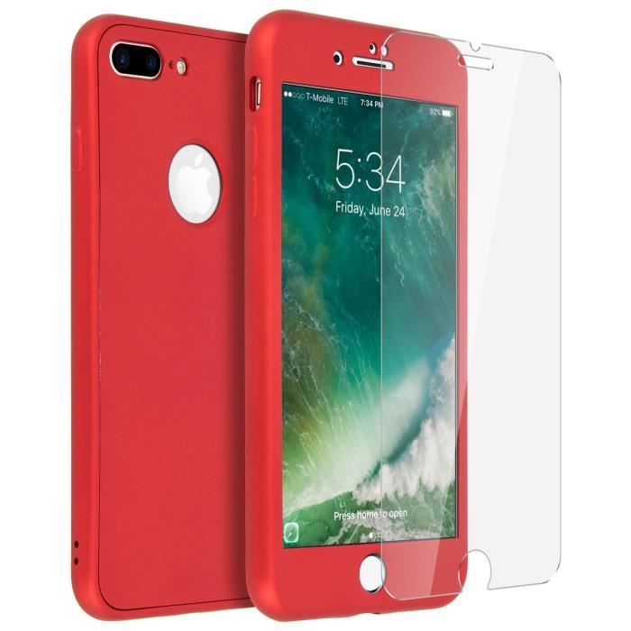 Coque iPhone 7 Plus / 8 Plus Coque Intégrale Silicone Rouge + Film Verre Trempé