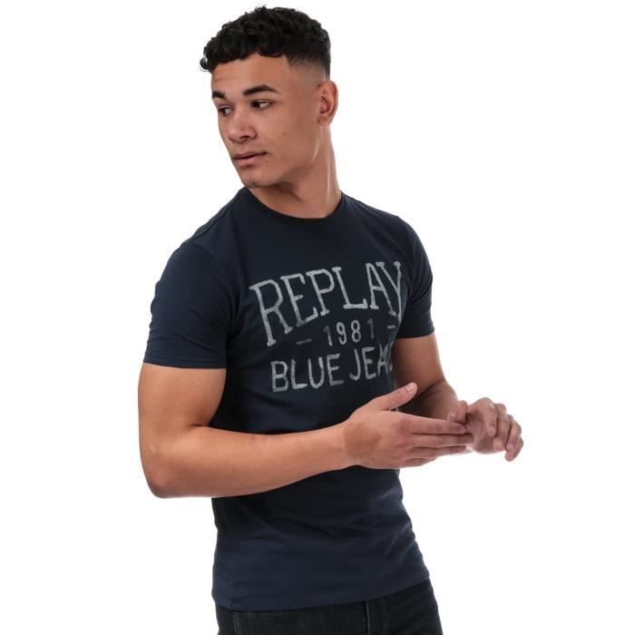 Replay T-Shirt Vintage Jeans Logo Blue Homme