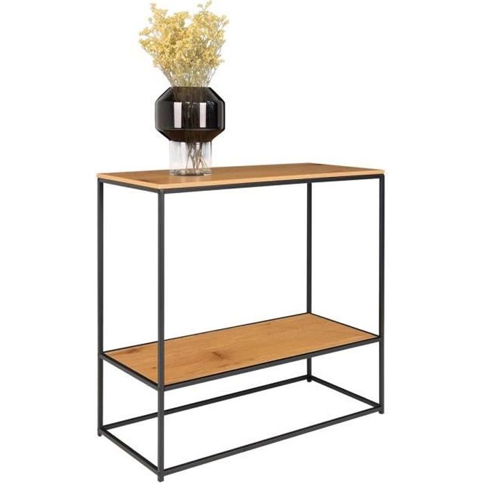 Table console coloris chêne - 36 x 80 x 80 cm