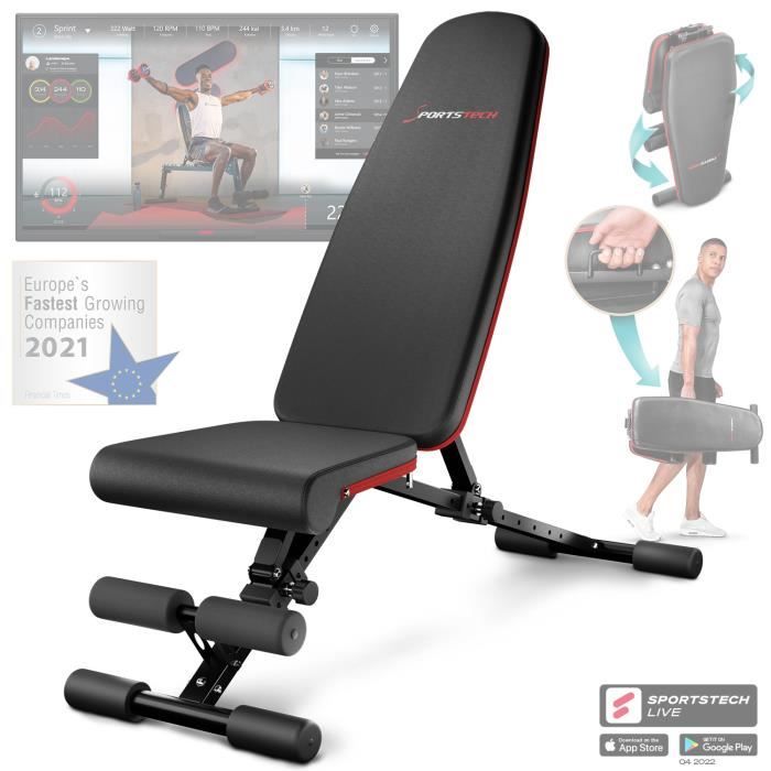 Sportstech Banc de musculation pliable de première qualité |banc incliné et plat + 40 combinaisons pour une utilisation à domicile