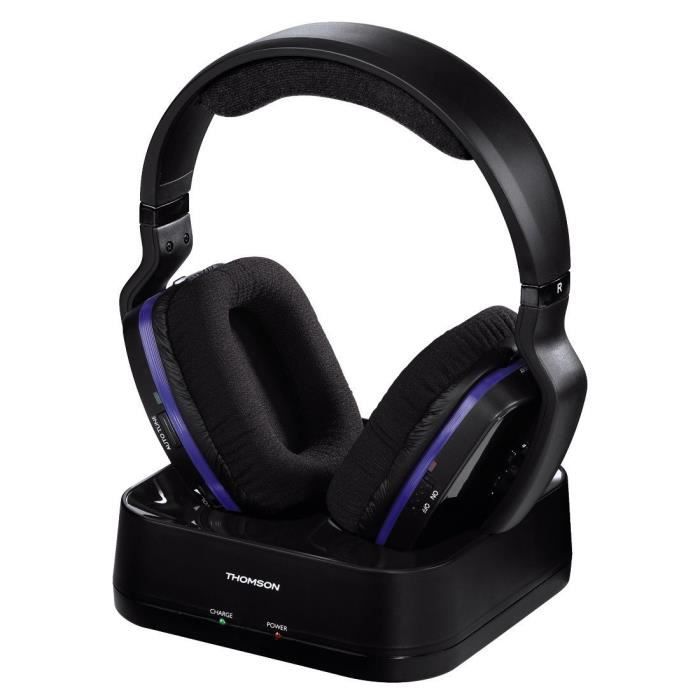 Thomson Casque sans fil TV -WHP3311BK- (Over-Ear, avec station de recharge système, PLL, circum-auriculaire, portée 100 m, 863 MHz,