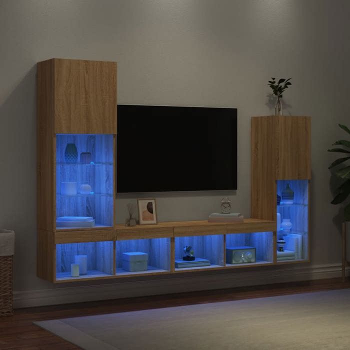 vidaXL Unités murales TV avec LED 4 pcs chêne sonoma bois dingénierie 3216656