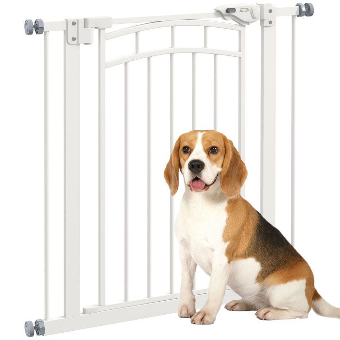 Meilleurs prix pour Barrière de sécurité pour chien extensible 74-80 cm, double verrouillage, fermeture automatique, barrière d'escalier à fixation par pression sans percer, hauteur 76 cm, blanc