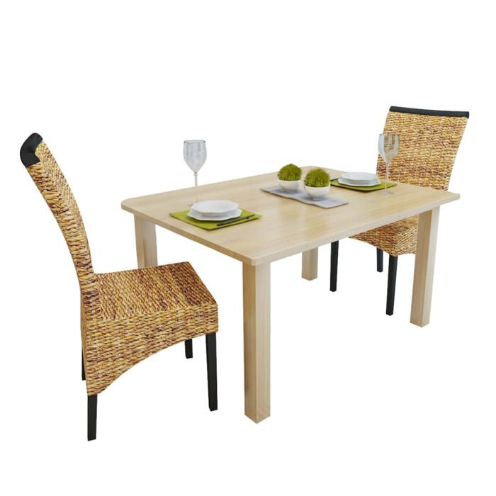 CLOUD NEW* Lot de 2 Chaises de cuisine - SMG - bois solide de manguier et abaca 20 Kg 505485