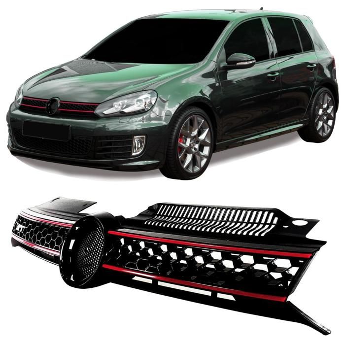 Calandre avant ABS VW Golf 6 de 2008 a 2012 Noir - Rouge sans embleme-41177531