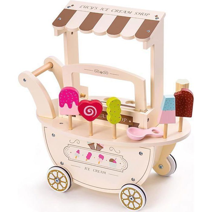 Jouet en bois - MAMABRUM - Marchande Enfant - Chariot sur roues - Accessoires inclus - 3 ans+