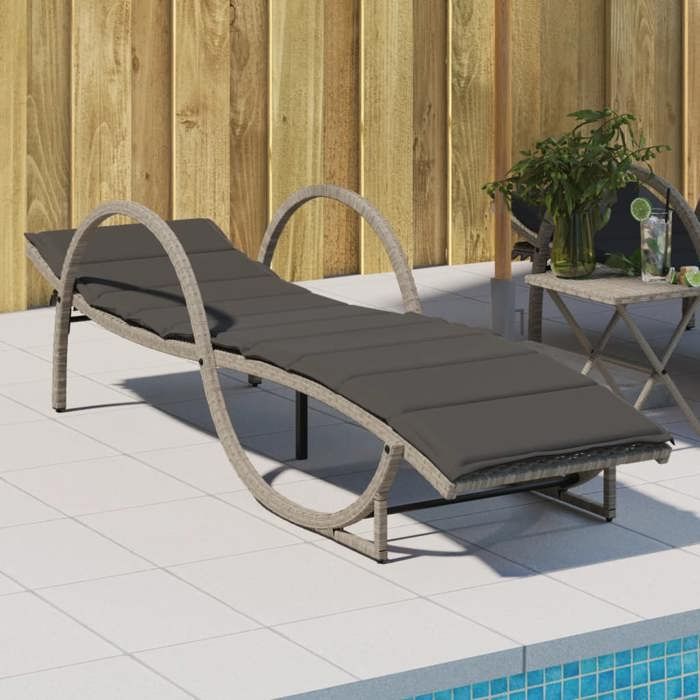 vidaXL Chaise longue et coussin gris clair 60x199x42 cm résine tressée lit de bronzage chaise longue inclinable lit de 368262