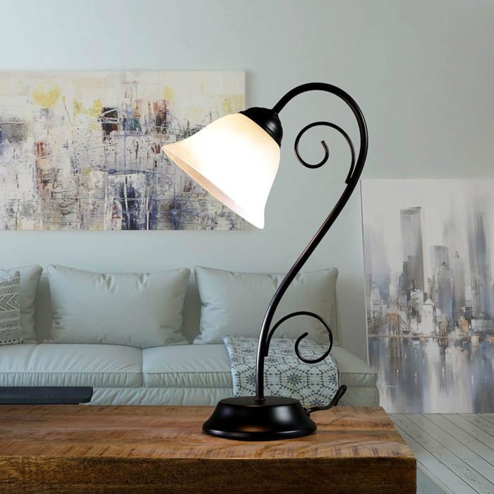 Lampe de table en métal verre noir blanc bureau chambre H:43 cm E14 non-éblouissant rustique lampe de bureau de chevet ATHEN