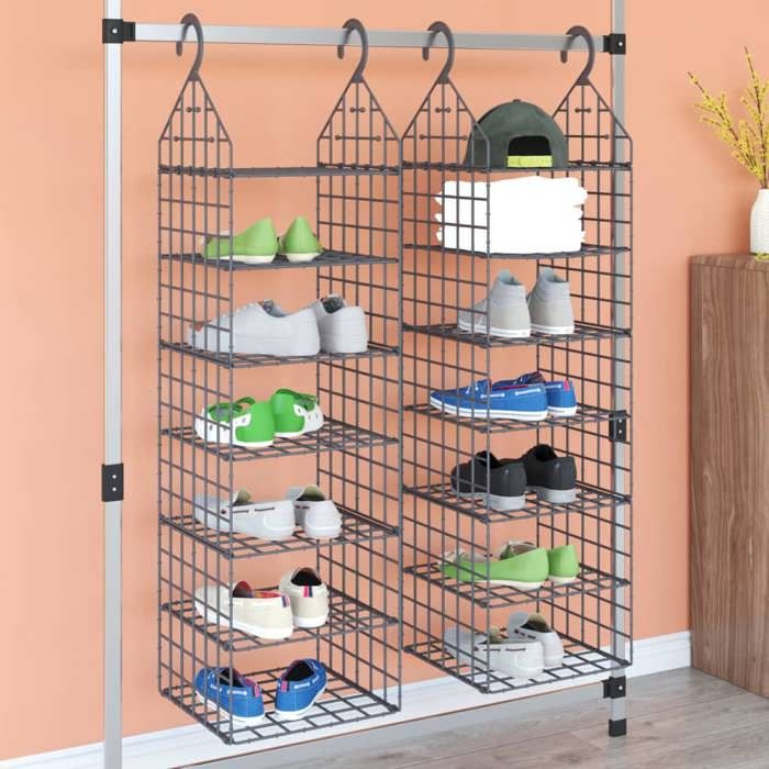vidaXL Organisateur de garde-robe suspendu avec 7 étagères 2 pcs organisateur de penderie suspendu étagère de rangement 3102980