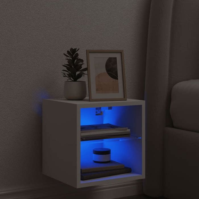 Meuble TV mural - mango - avec éclairage LED - blanc - 30x285x30 cm M4193