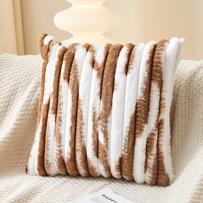 EVELYA - Coussin carré en tissu côtelé camel et blanc 43x43 cm