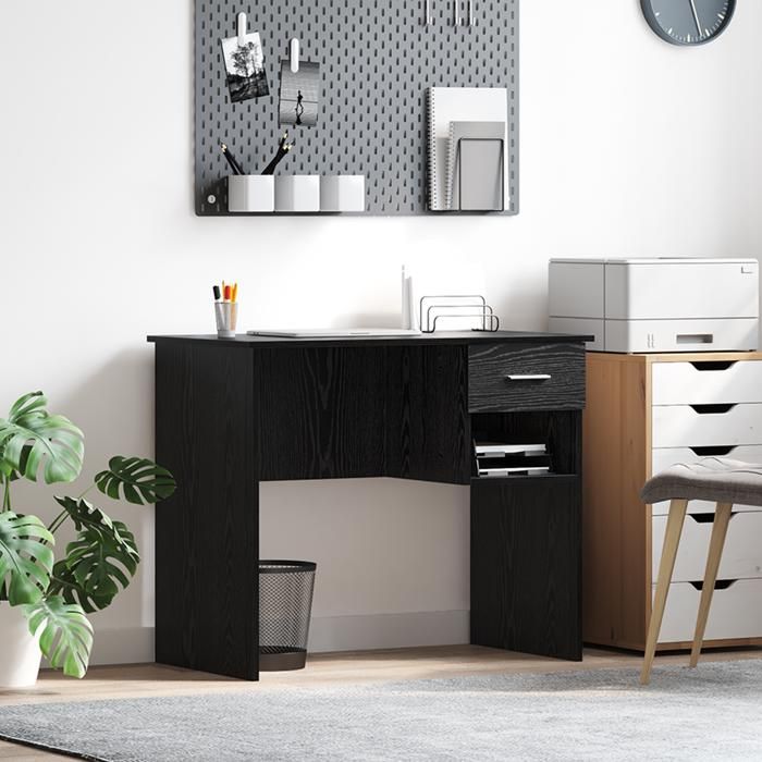 Moderne Table de travail Bureau avec rangement chêne noir 90x49.5x75 cm bois dingénierie @FR(274766)