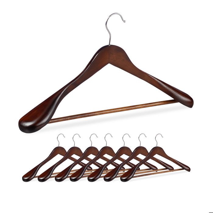 Relaxdays Cintre pour vêtements lot de 8 épaule large barre à pantalon pour veste chemise bois marron