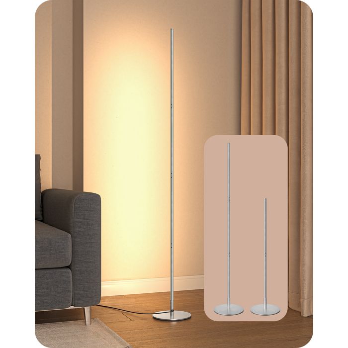 EDISHINE Lampadaire sur pied salon LED dimmable 3000K blanc chaud H146cm interrupteur à pied argenté lampe dambiance moderne