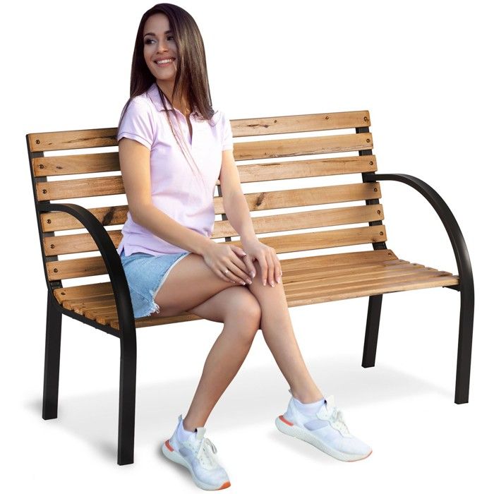 Banc de parc moderne - SOFOTEL - Bois verni - Acier anticorrosion - Graphite - 1175x57x83 cm - Assise 110x425 cm