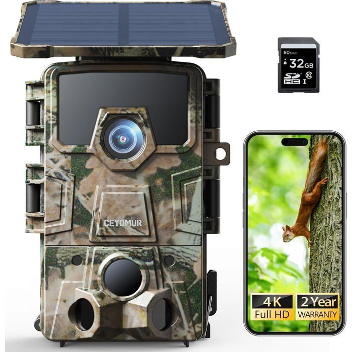 Cámara De Caza Solar 60MP 4K Con WiFi - Visión Nocturna, Batería 2600mAh, ángulo 100°, IP66