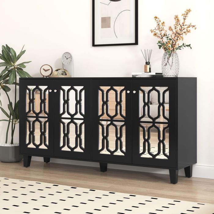 Buffet bas - SOGEU - Contemporain - 4 portes - Façade miroir - 160x40x84 cm