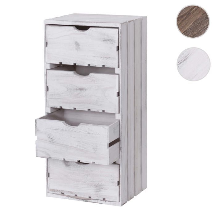 Commode HWC-C62 4 tiroirs 70x32x26cm ~ blanc shabby