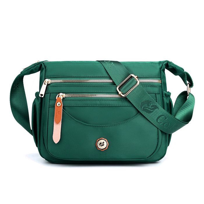 Sac Bandoulière FemmeSac Femme Nylon Imperméable avec Bandoulière Réglable Multi Poches pour Voyages Usage Quotidien-Vert