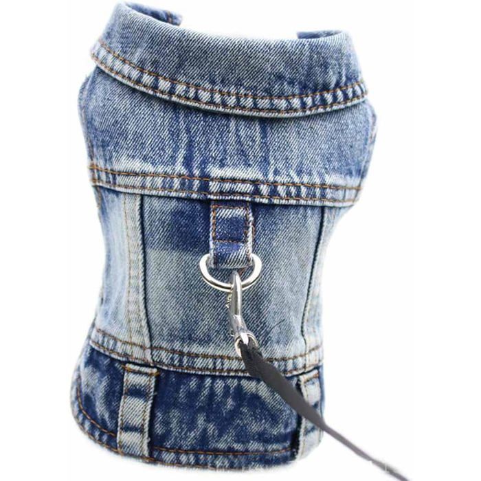 Meilleurs prix pour Veste en jean pour chien avec crochets métalliques manteau en jean pour chien vêtements pour chien gilet pour chiot (bleu S)