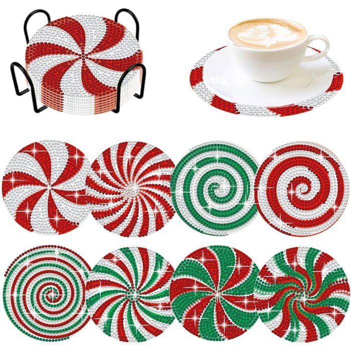Dessous-verres Noël Bonbons Lot 8 avec support