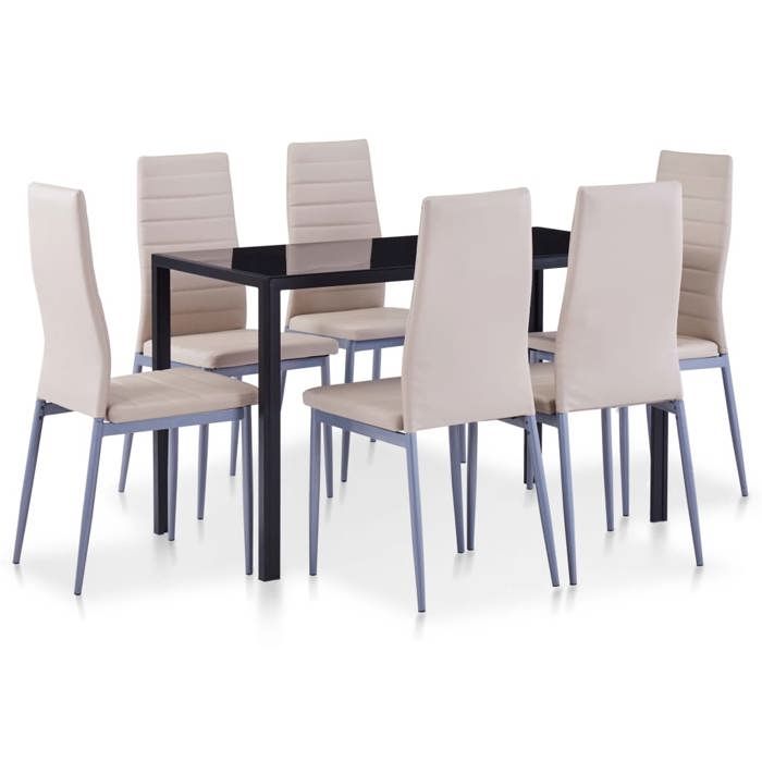Ensemble de salle à manger - JILL - 7 pièces - Cappuccino - Table en verre trempé - Chaises en similicuir - 120x60x74 cm