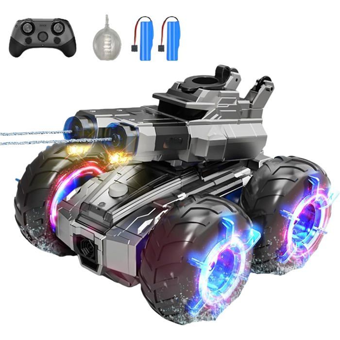 Voiture Amphibie Télécommandée NEXBOX 4WD – Cascade 360° – Étanche – 2 Batteries – Idéal Piscine, Lac, Neige – Cadeau Enfant 3-12 Ans