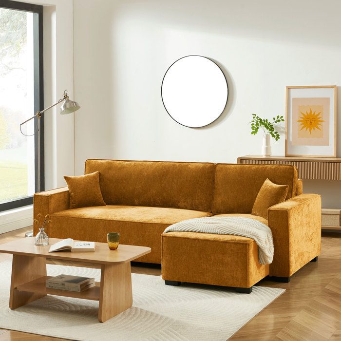 Canapé dangle convertible et réversible GAVI 4 places tissu jaune moutarde