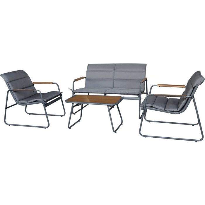 Salon de jardin avec coussins en métal Bastia - 4 places - Gris