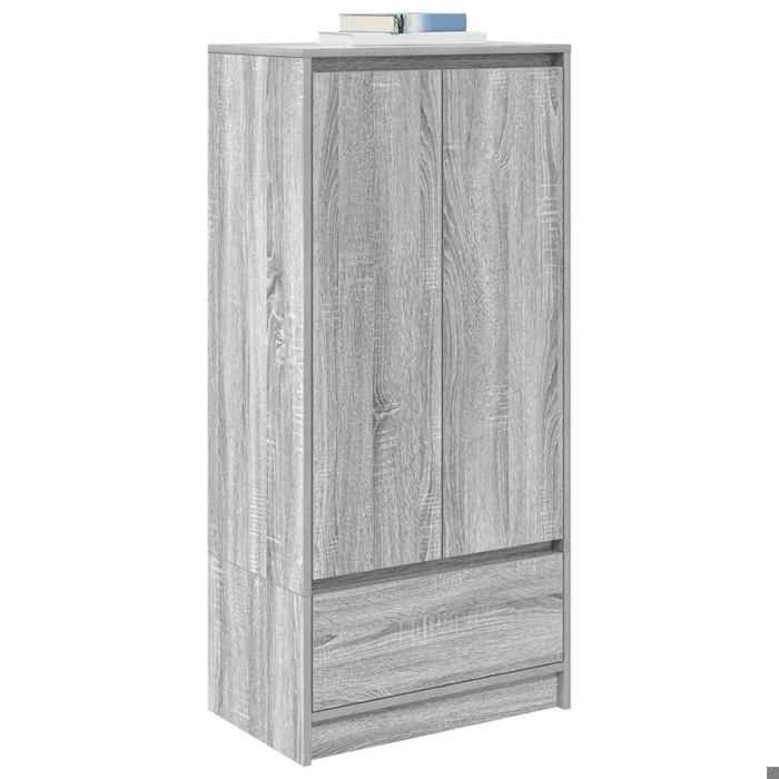 Armoire à tiroir en bois dingénierie - MEUBLECHIC - Sonoma gris - 555x34x1195 cm - 2 portes - 1 tiroir - 2 étagères
