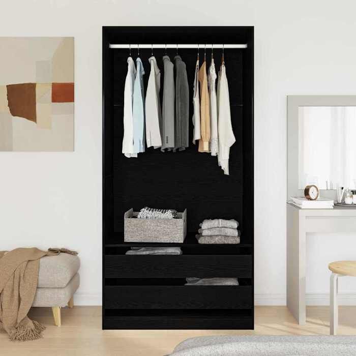 Meuble vêtements Noir - LEMON® Armoire de chambre - grand stockage - Armoire penderie - chêne Noir - 100x50x200cm - Bois dingénieri