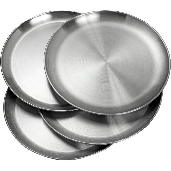 Assiette plate en acier inoxydable de 26 cm Matériau de qualité 304 incassable passe au lave-vaisselle écologique