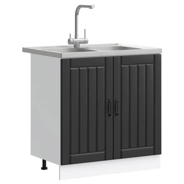 Décoratif - Meuble sous évier avec porte Lucca - Lot de 2 - Vidaxl - Usage intérieur - Noir - bois dingénierie 130347