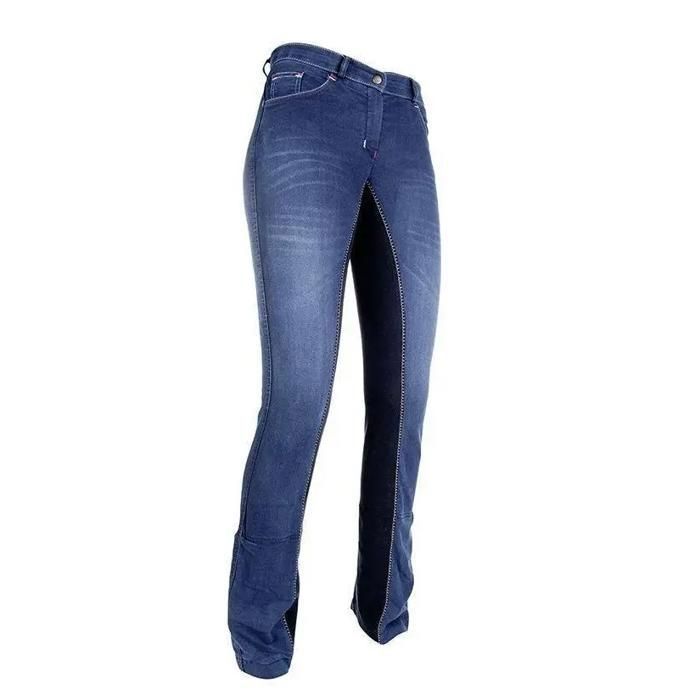 Pantalon équitation full grip en denim fille HKM Summer - jeansblau/dunkelblau