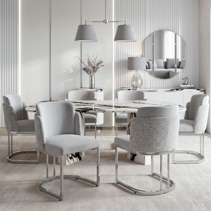 Chaises de salle à manger modernes - Lot de 6 chaises - Gris clair + argent - Tissu chenille respirant