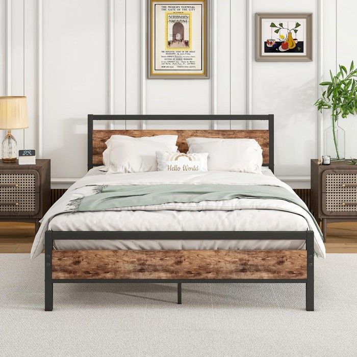 Cadre de lit - PAGE LIVING - 140x200 - MDF+Métal - Charge 450 kg - Rangement 27 cm