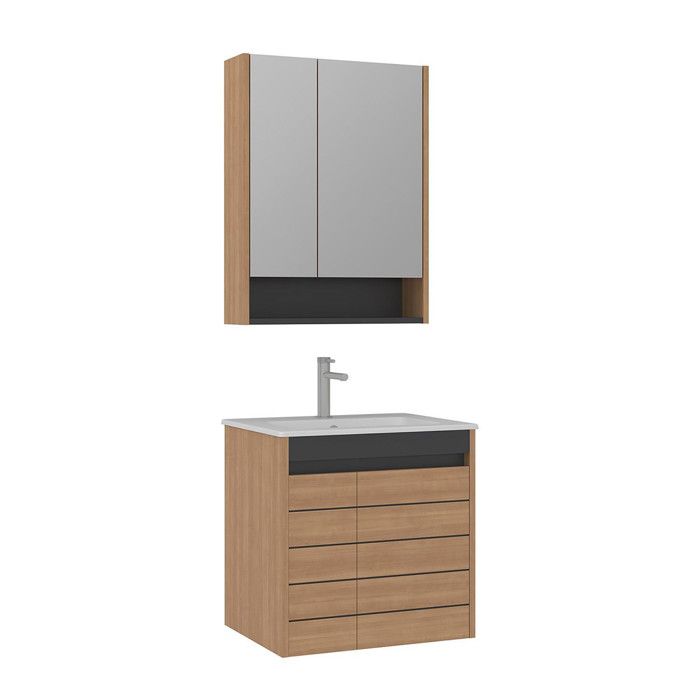 Meuble avec simple vasque et miroir Ricato 60 - 61 x 47 x 62 cm - Oak