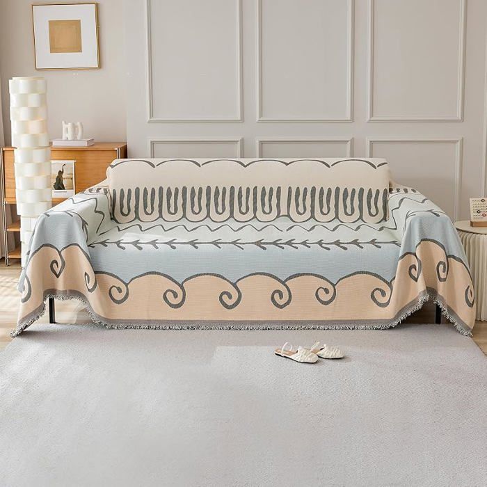 Plaid Canapé Décoratif Géométrique Réversible 180x340 cm Jeté de Canapé Multifonction Grande Taille Doux Été Nuag HOUSSE DE CANAPE