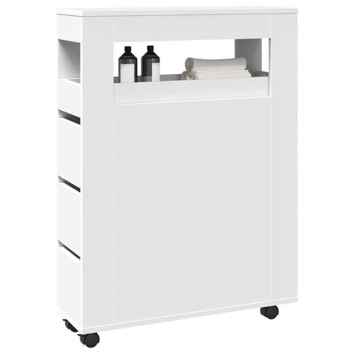 Magnifique Meuble étroit de salle de bain à roulettes blanc - Résistance à lhumidité &4450