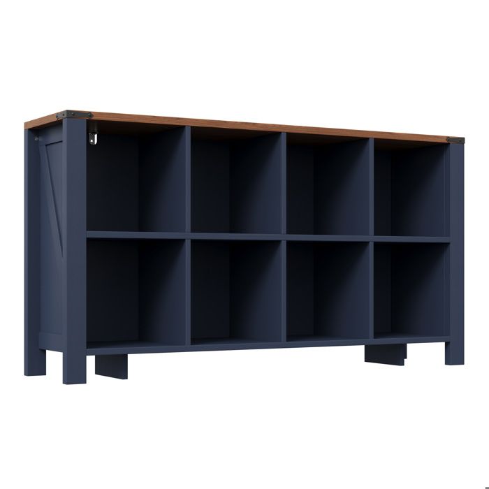 Buffet bas – Meuble de rangement – 8 compartiments – MDF bleu – 140 x 34 x 75 cm