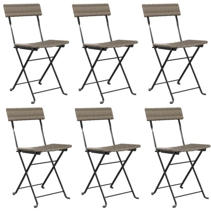 chaises de bistrot pliantes 6 pcs gris résine tressée et acier-ako7731038779448