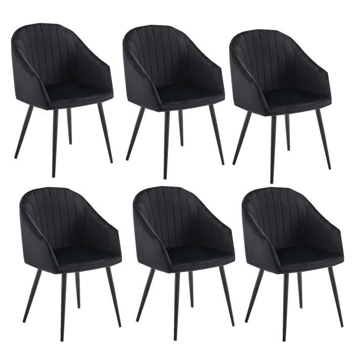 lot de 6 chaises de salle à manger, chaise de cuisine en velours, pieds en métal, noir