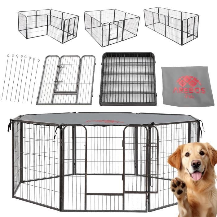 Comparer les prix de AREBOS Enclos pour chiots 80 cm | bâche de protection | avec porte | Parc pour chien, chat, lapin, chiot, cochons d'Inde, poules