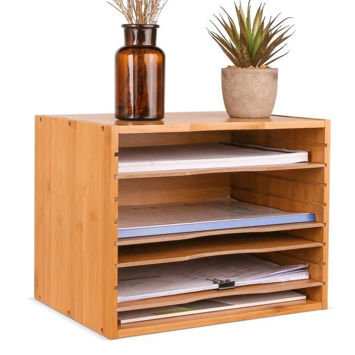 Jtkeji Amovible Organisateur avec Compartiments de Bambou,Boîte de Rangement de Bureau,Casier à Papeterie Pratique,Boîte de Rangement pour Bureau école et maison